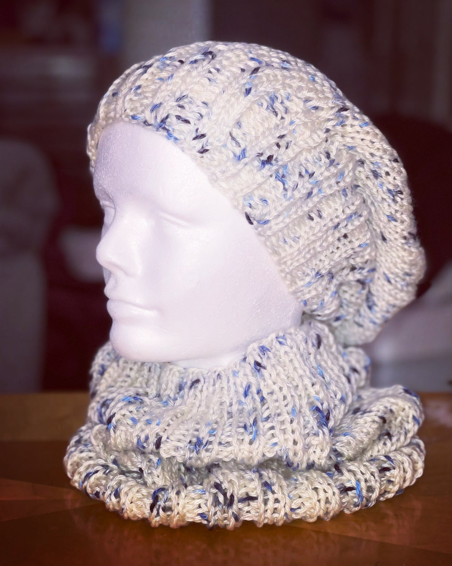 Blue Gingham Hat and Cowl