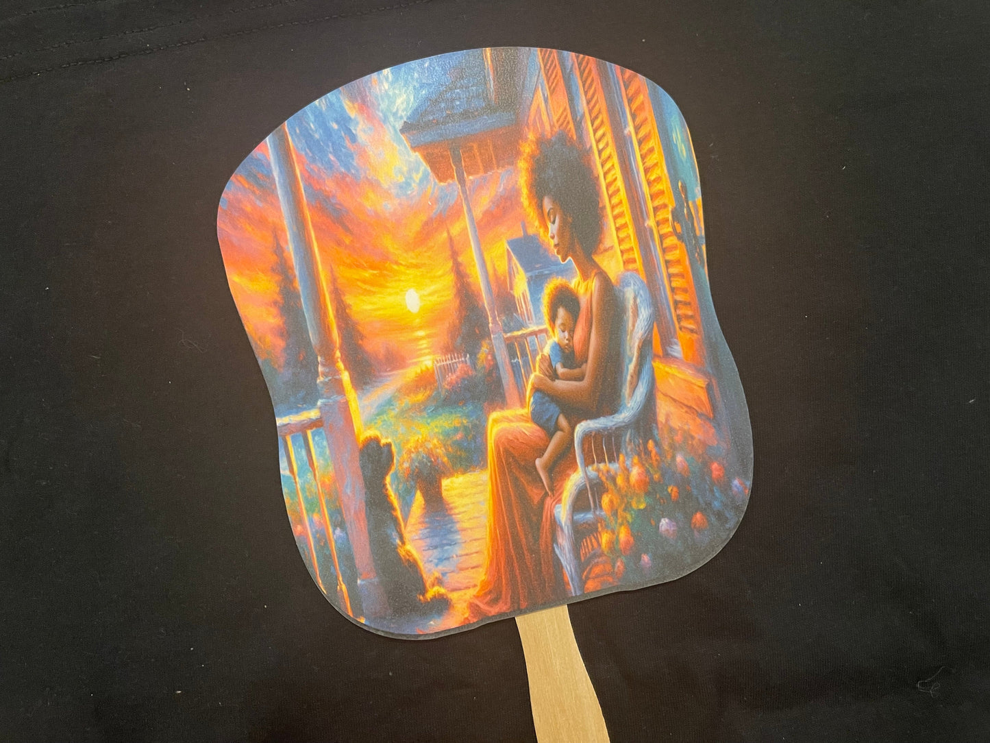 Hand Fan - Mother & Child at Sunset