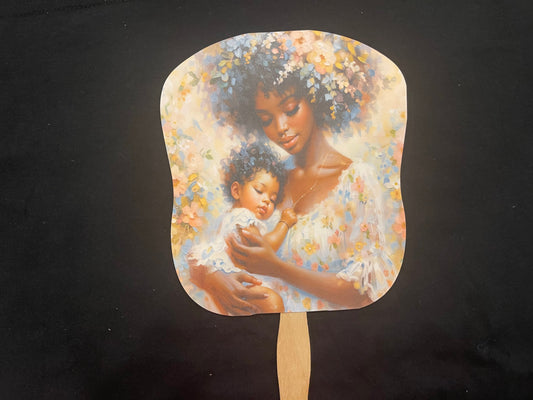 Hand Fan - Black Mother & Child